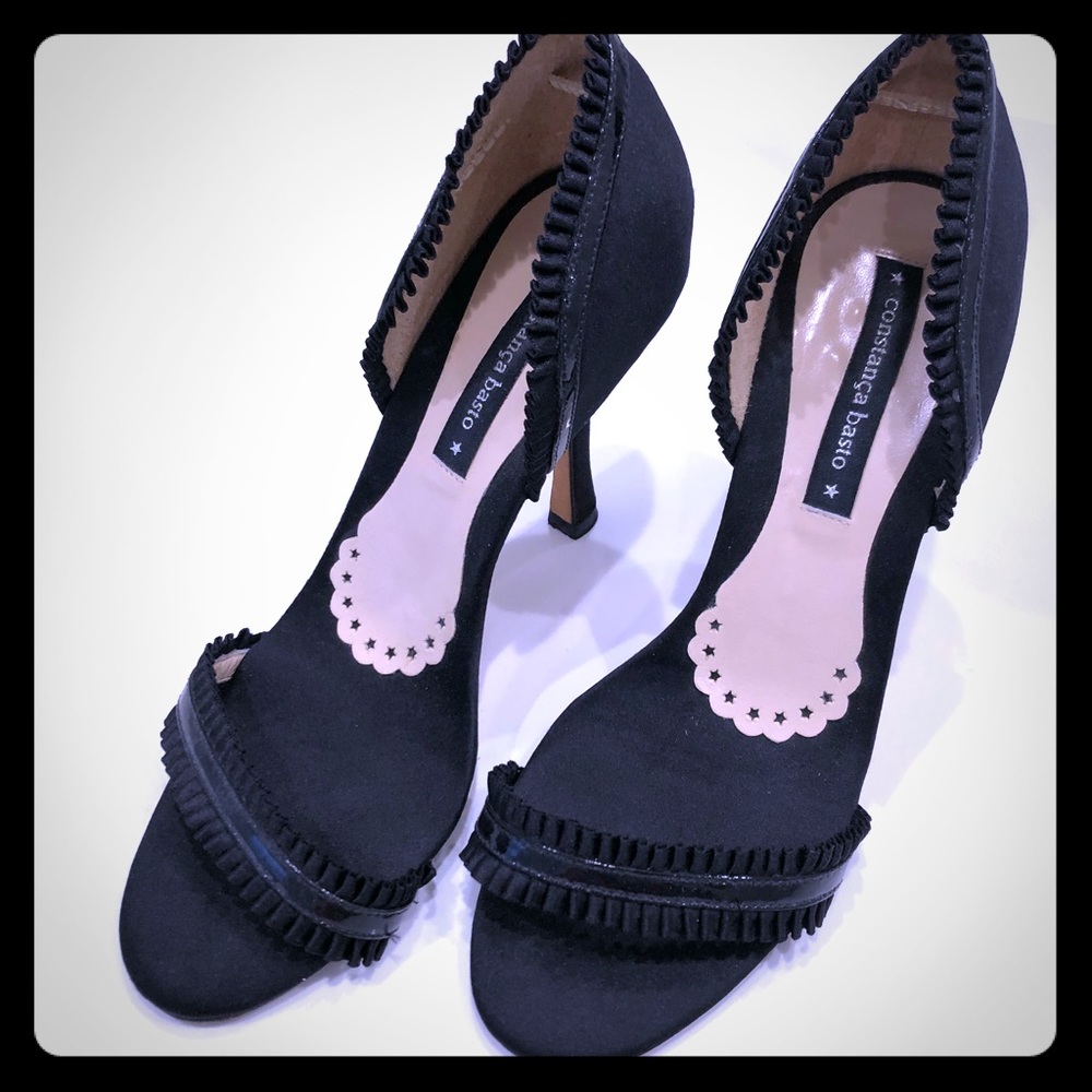 Constanca Bastos open toe shoes, black satin